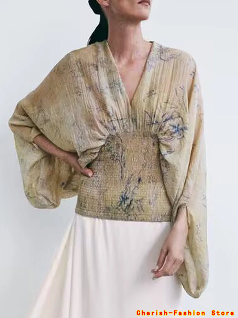 Women's clothing autumn new products European and American style retro women's clothing French lazy style printed shirt