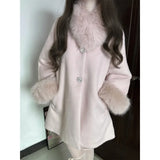 Women's Clothing Wealthy Family Rich Girl High-end Feel Warm Fur Collar Wool Coat Autumn Winter New Mid-length Coats Loose Tops