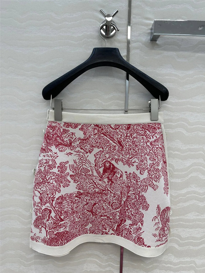 Women's Clothing Early Autumn New Style Temperament Jungle Jacquard Knitted Cardigan Top+French Elegant Half Skirt Two-Piec