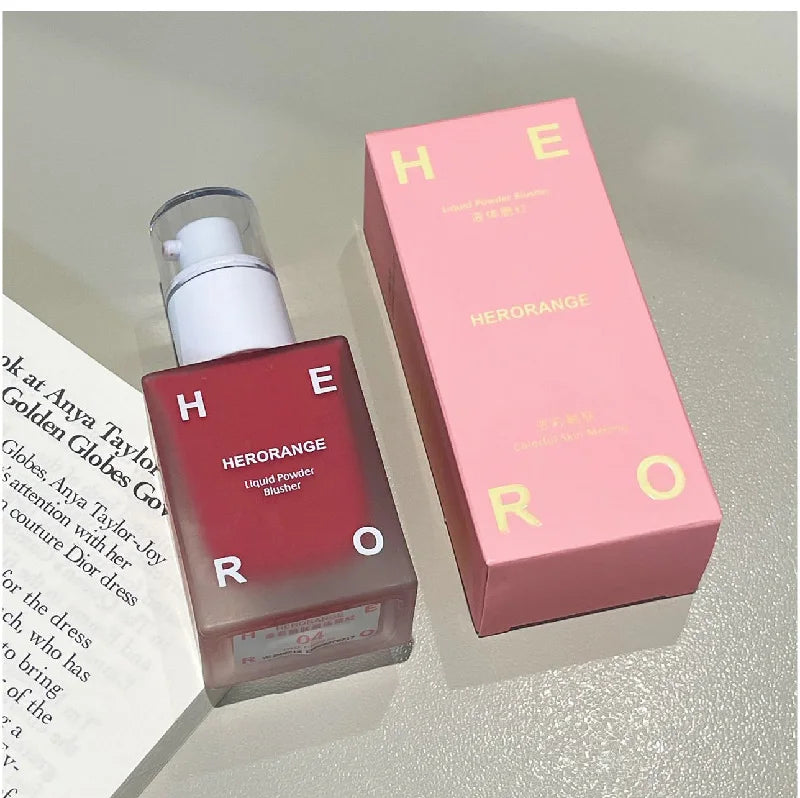 HERORANGE Matte Liquid Blush Velvet Blusher Peach Face Blusher Pigment Lasting Beauty Natural Cheek Tint Cream Blush Makeup 30ML