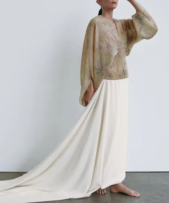 Women's clothing autumn new products European and American style retro women's clothing French lazy style printed shirt