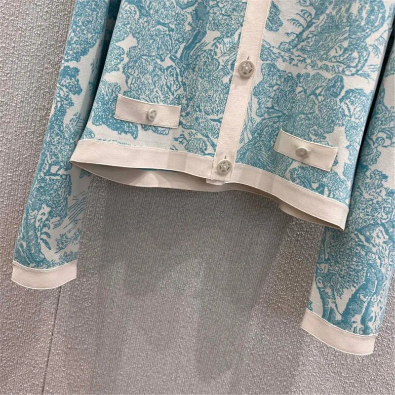 Women's Clothing Early Autumn New Style Temperament Jungle Jacquard Knitted Cardigan Top+French Elegant Half Skirt Two-Piec