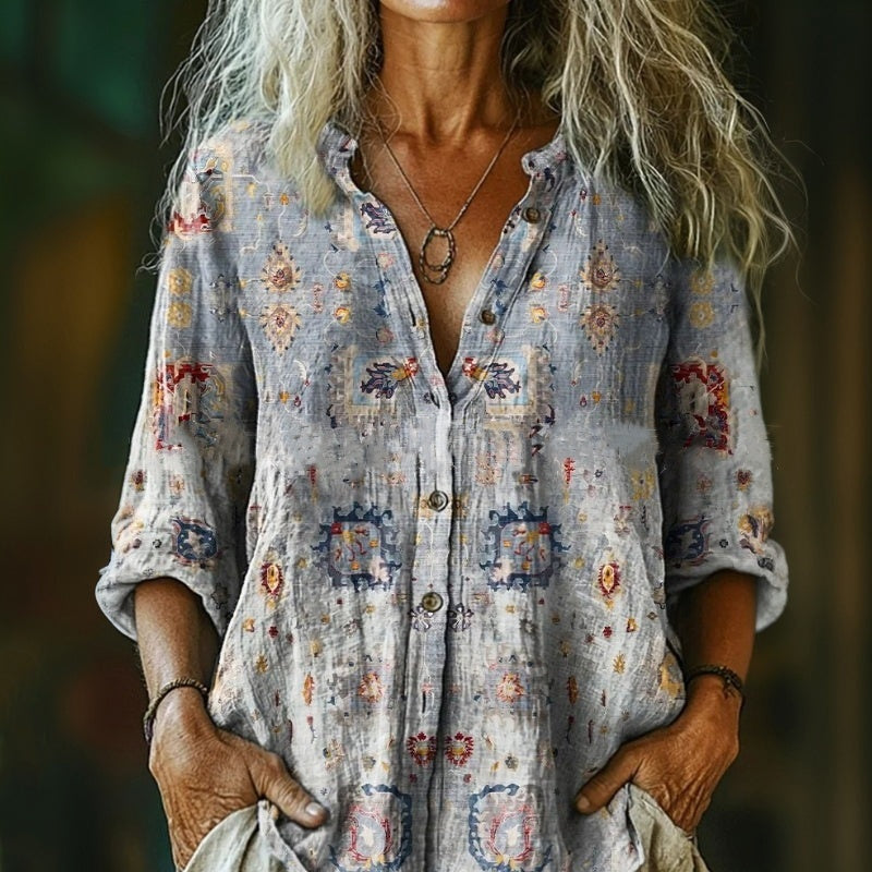 European And American Leisure Floral 3D Printed Shirt Women's Clothing