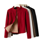 Stand Collar Short Coat Cashmere Hoodie Women Plus Velvet Thickening