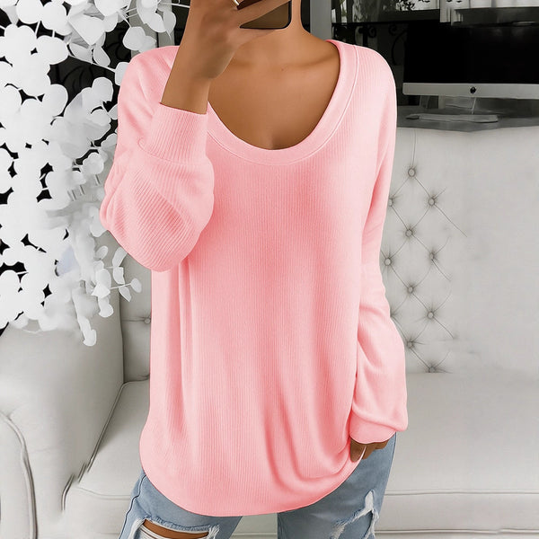 Casual Loose Solid Color Retro Round Neck Long Sleeve Sweater