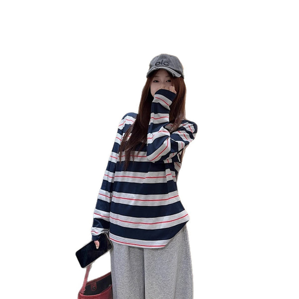 Round Neck Loose Striped Women's Long Sleeve