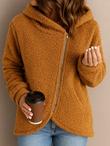 Casual Loose Lambswool Long Sleeve Zipper Hoodie Coat