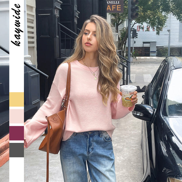Solid Color Long Sleeve Sweaters Women's Clothing