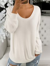Casual Loose Solid Color Retro Round Neck Long Sleeve Sweater
