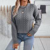 Women's Casual Solid Color Round Neck  Loose Retro Sweater