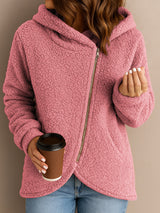 Casual Loose Lambswool Long Sleeve Zipper Hoodie Coat