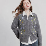 Round Neck Long Sleeve Top Embroidered Plant Female