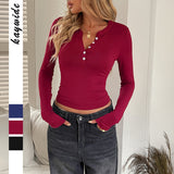 Women's Solid Color Buttons Long-sleeved T-shirt