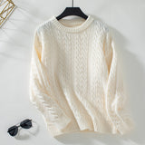 Women's Casual Solid Color Round Neck  Loose Retro Sweater
